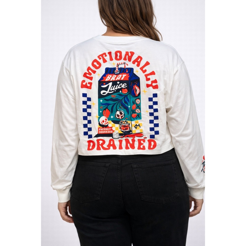 Octopied Mind Drained Juice Box Crop Long Sleeve Shirt Women's XS